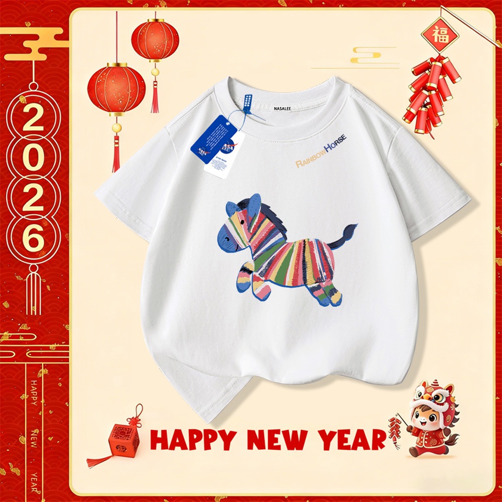 💥Xu hướng hot 2025 💥 Áo thun trẻ em NASA họa tiết năm Ngọ thời trang — Chất liệu cotton — Unisex — Giao hàng ngay