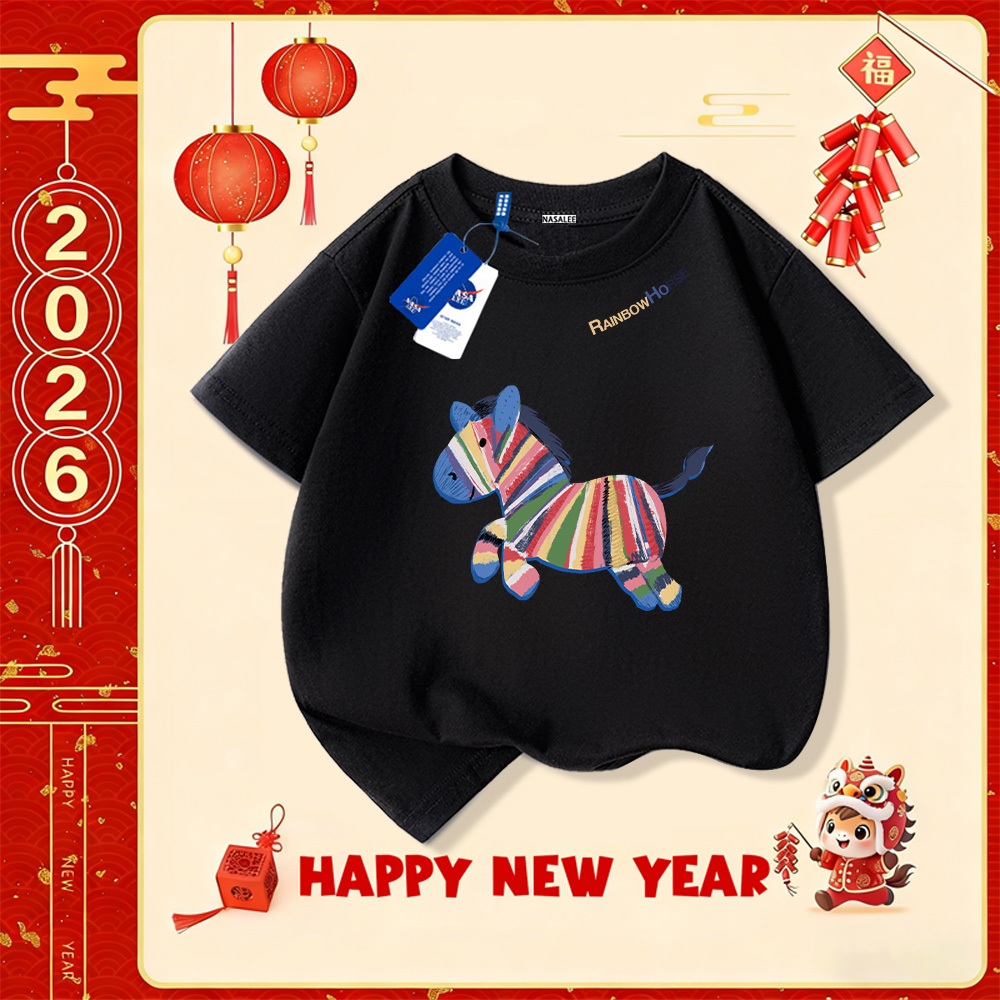 💥Xu hướng hot 2025 💥 Áo thun trẻ em NASA họa tiết năm Ngọ thời trang — Chất liệu cotton — Unisex — Giao hàng ngay