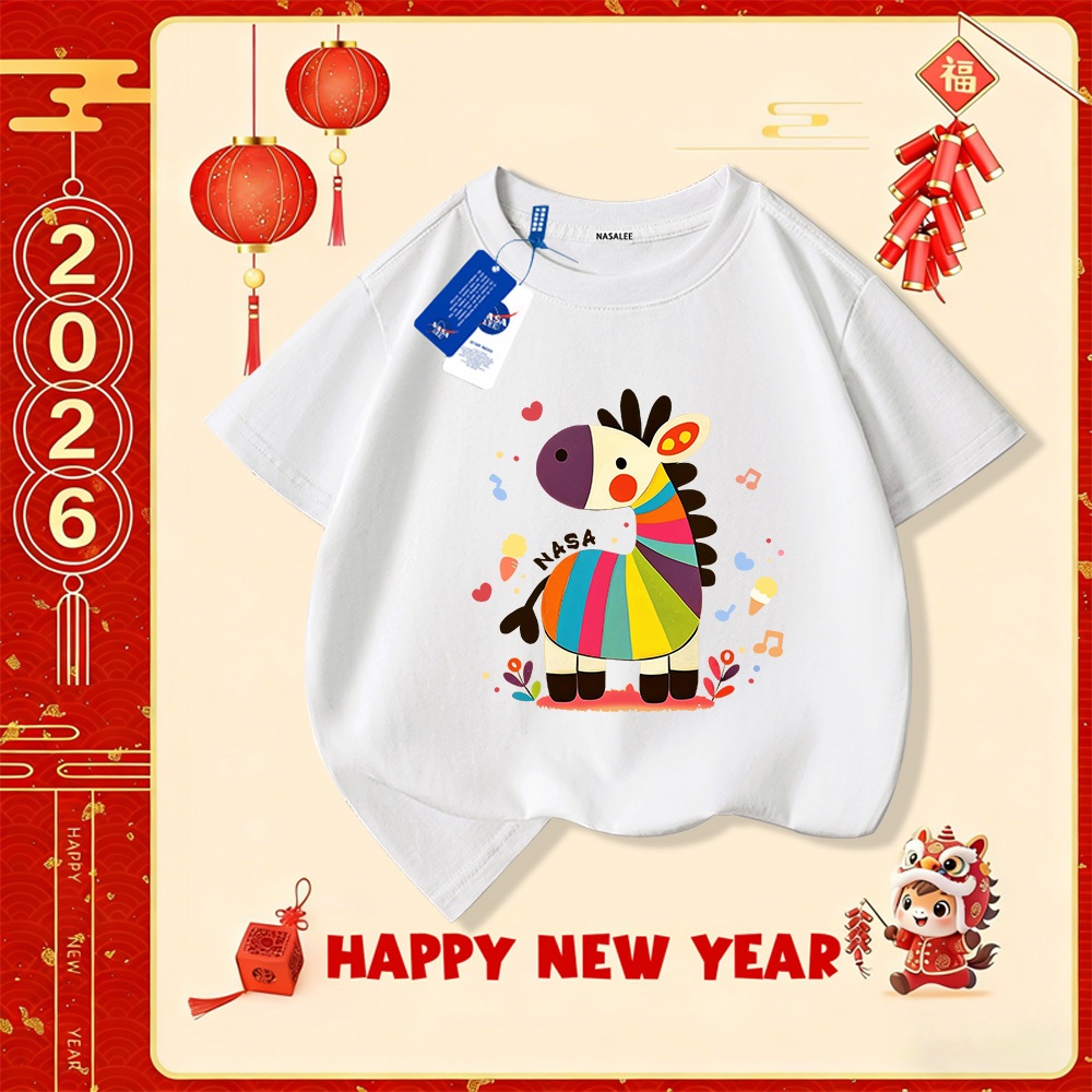 💥Xu hướng hot 2025 💥 Áo thun trẻ em NASA họa tiết năm Ngọ thời trang — Chất liệu cotton — Unisex — Giao hàng ngay