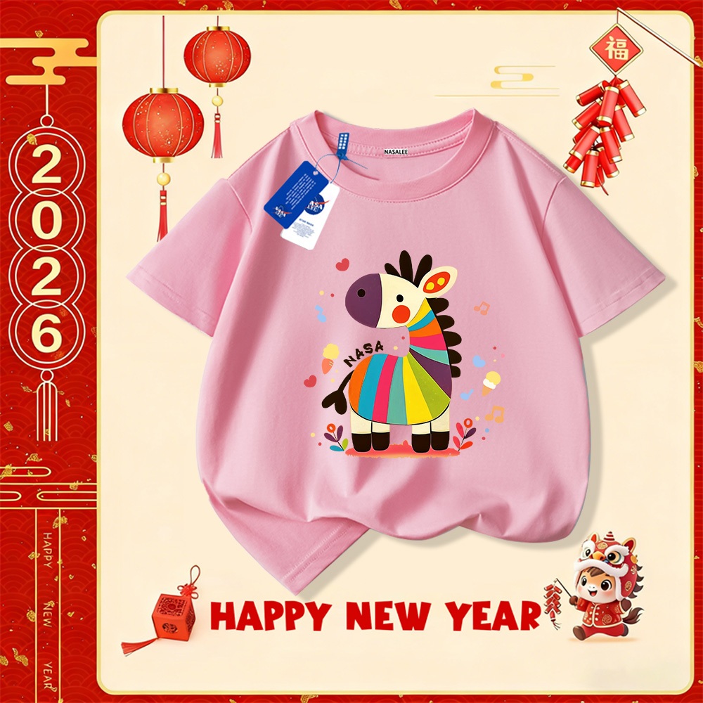 💥Xu hướng hot 2025 💥 Áo thun trẻ em NASA họa tiết năm Ngọ thời trang — Chất liệu cotton — Unisex — Giao hàng ngay