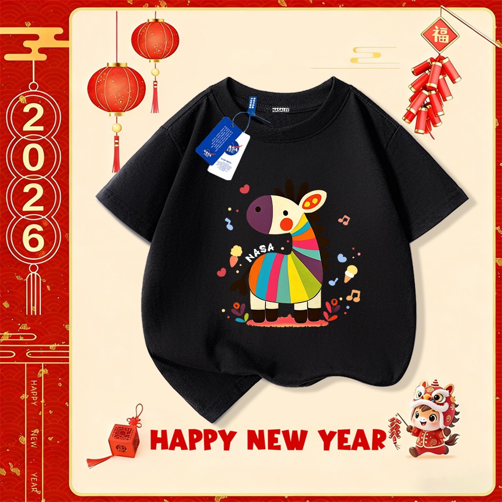 💥Xu hướng hot 2025 💥 Áo thun trẻ em NASA họa tiết năm Ngọ thời trang — Chất liệu cotton — Unisex — Giao hàng ngay