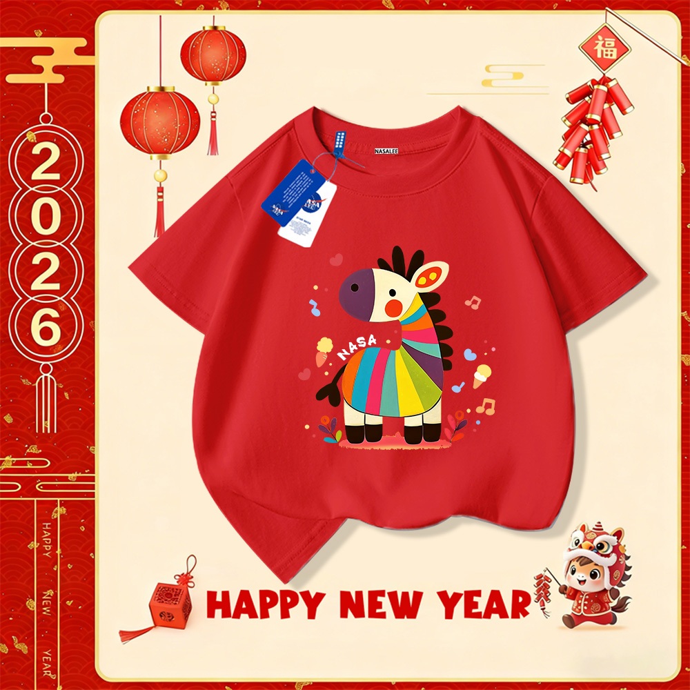 💥Xu hướng hot 2025 💥 Áo thun trẻ em NASA họa tiết năm Ngọ thời trang — Chất liệu cotton — Unisex — Giao hàng ngay