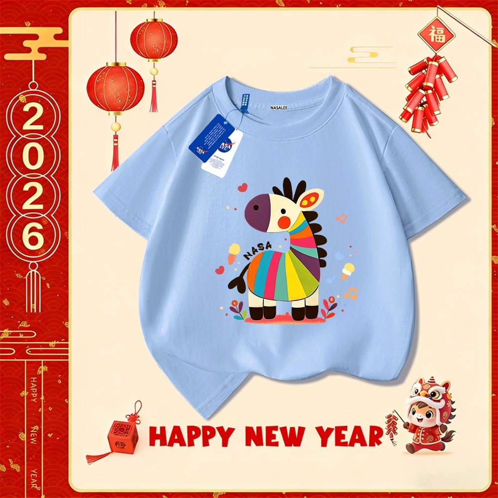 💥Xu hướng hot 2025 💥 Áo thun trẻ em NASA họa tiết năm Ngọ thời trang — Chất liệu cotton — Unisex — Giao hàng ngay