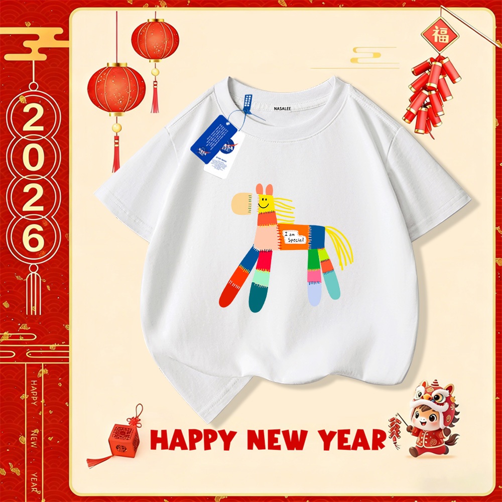 💥Xu hướng hot 2025 💥 Áo thun trẻ em NASA họa tiết năm Bính Ngọ — Chất liệu cotton — Unisex — Giao hàng ngay