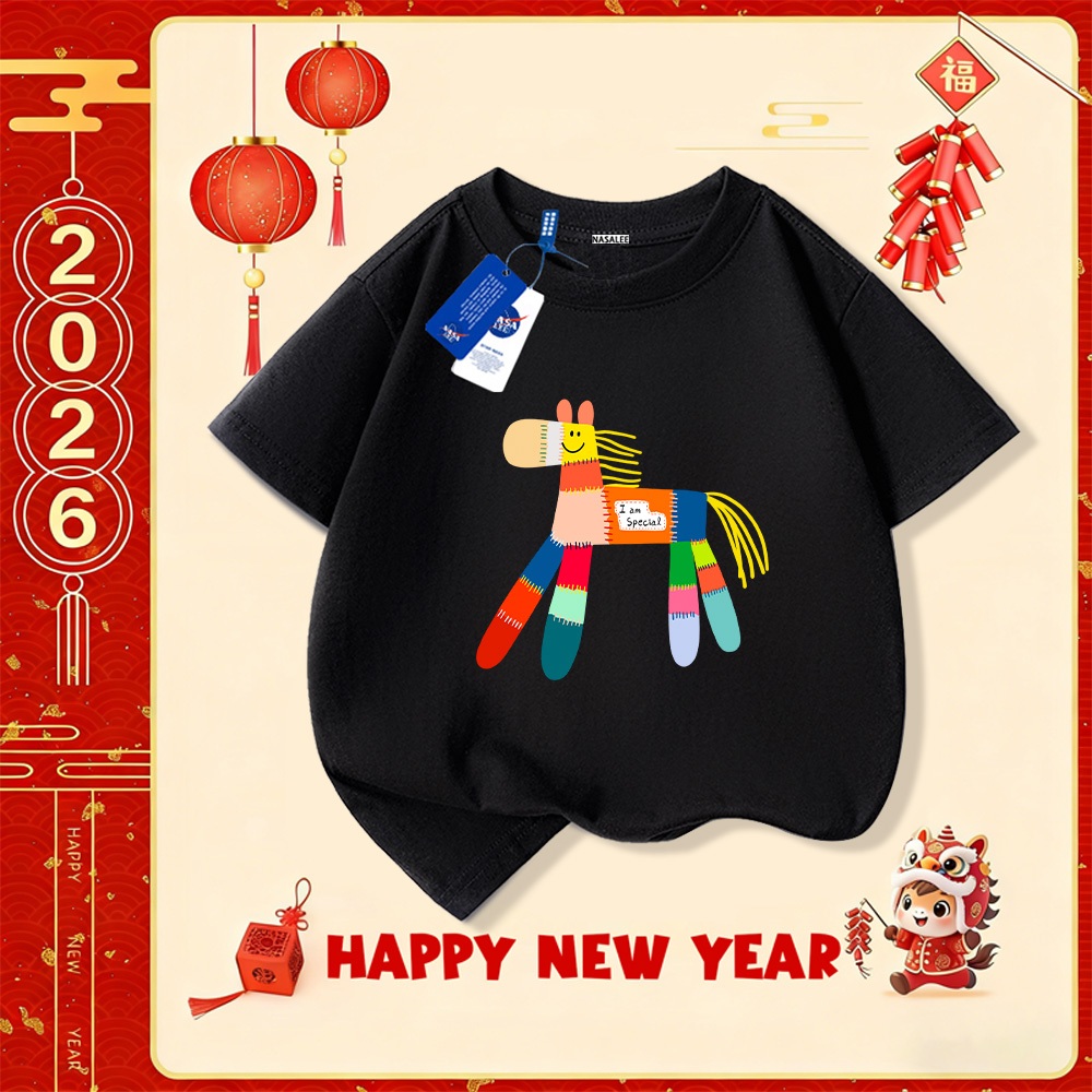 💥Xu hướng hot 2025 💥 Áo thun trẻ em NASA họa tiết năm Bính Ngọ — Chất liệu cotton — Unisex — Giao hàng ngay