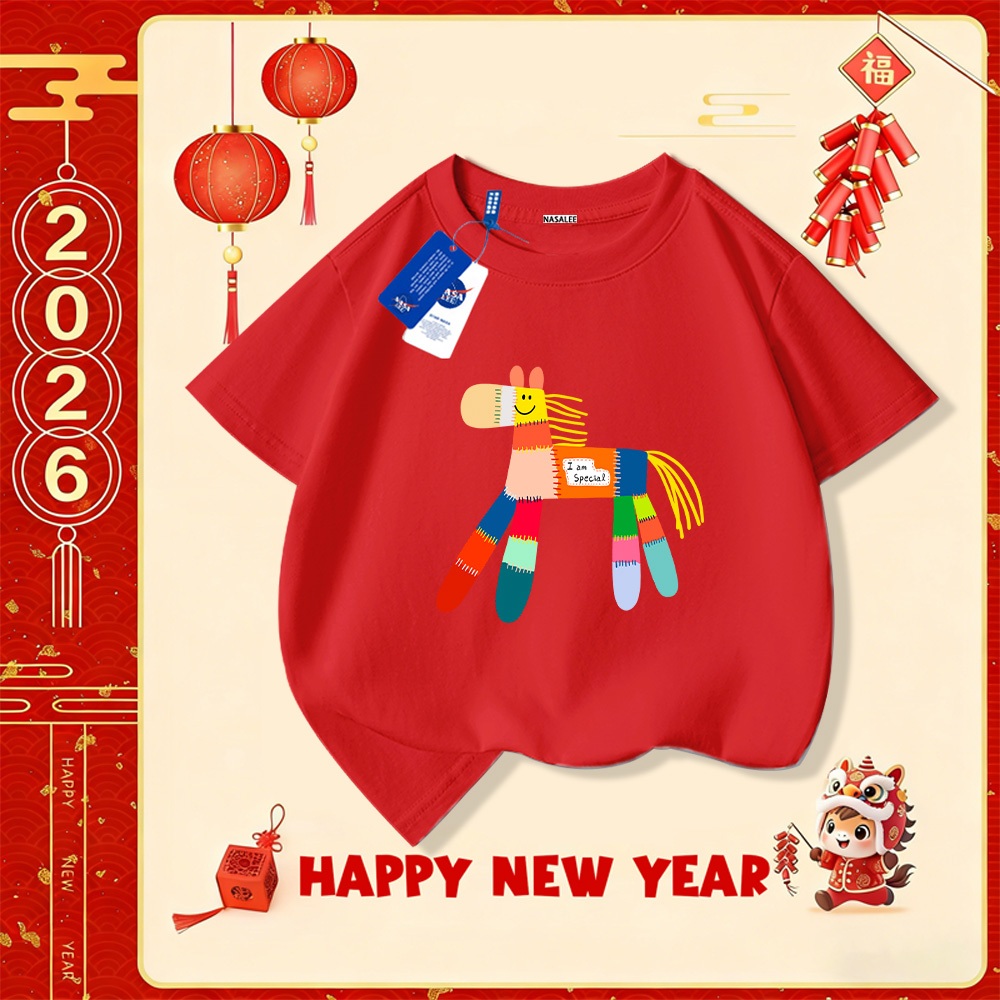 💥Xu hướng hot 2025 💥 Áo thun trẻ em NASA họa tiết năm Bính Ngọ — Chất liệu cotton — Unisex — Giao hàng ngay