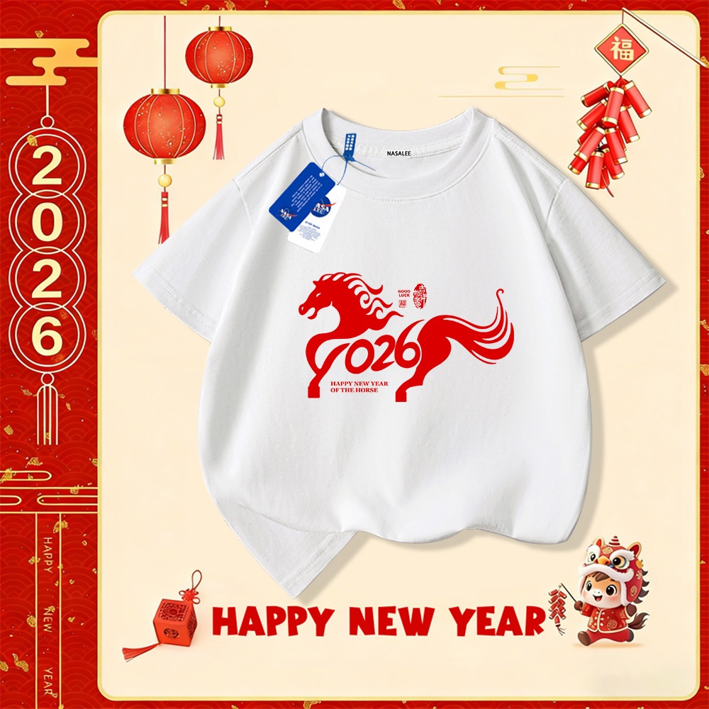 💥Xu hướng hot 2025 💥 Áo thun trẻ em NASA họa tiết năm Ngọ thời trang — Chất liệu cotton — Unisex — Giao hàng ngay