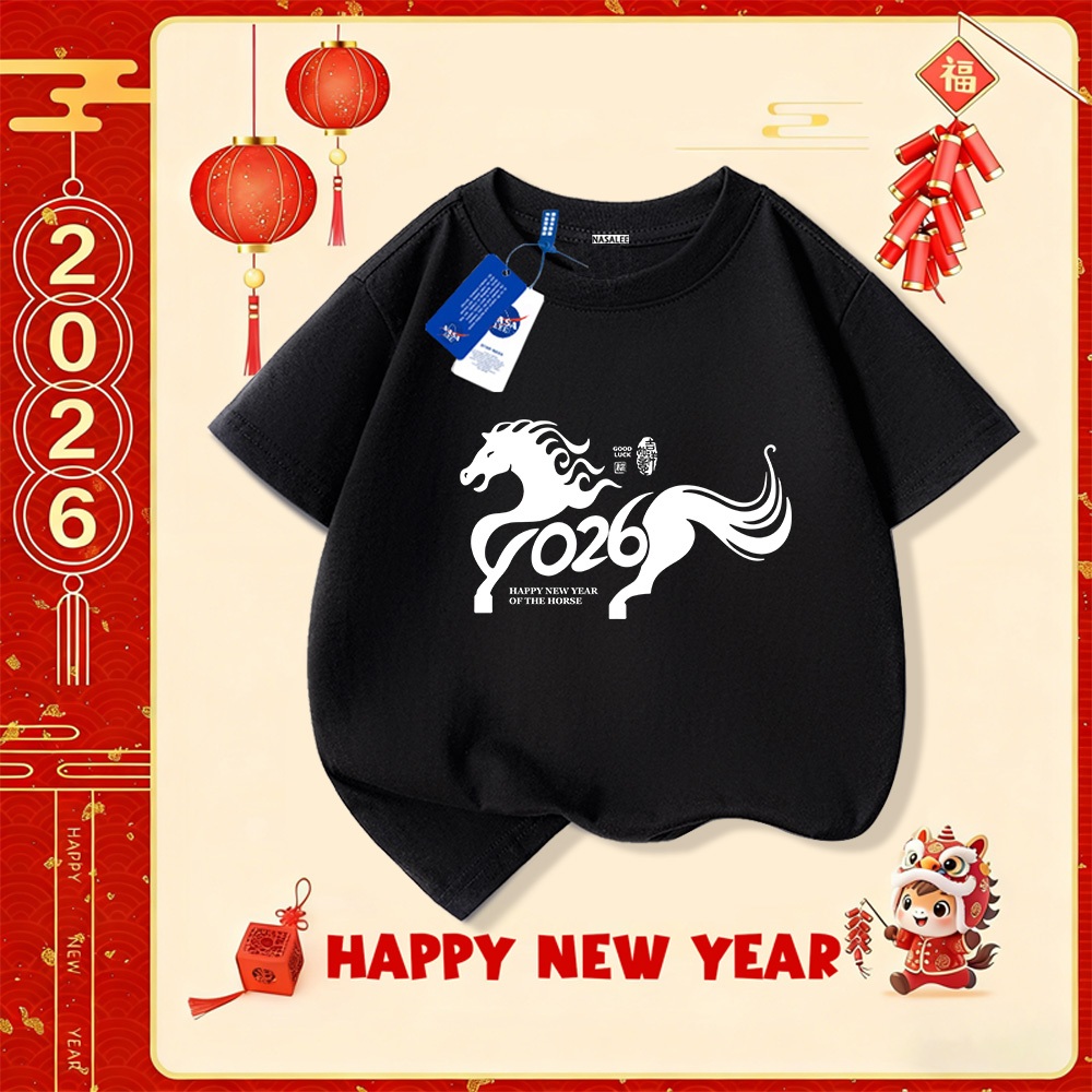 💥Xu hướng hot 2025 💥 Áo thun trẻ em NASA họa tiết năm Ngọ thời trang — Chất liệu cotton — Unisex — Giao hàng ngay