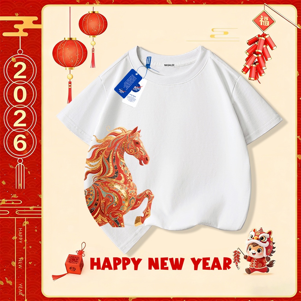 💥Xu hướng hot 2025 💥 Áo thun trẻ em NASA họa tiết năm Bính Ngọ — Chất liệu cotton — Unisex — Giao hàng ngay