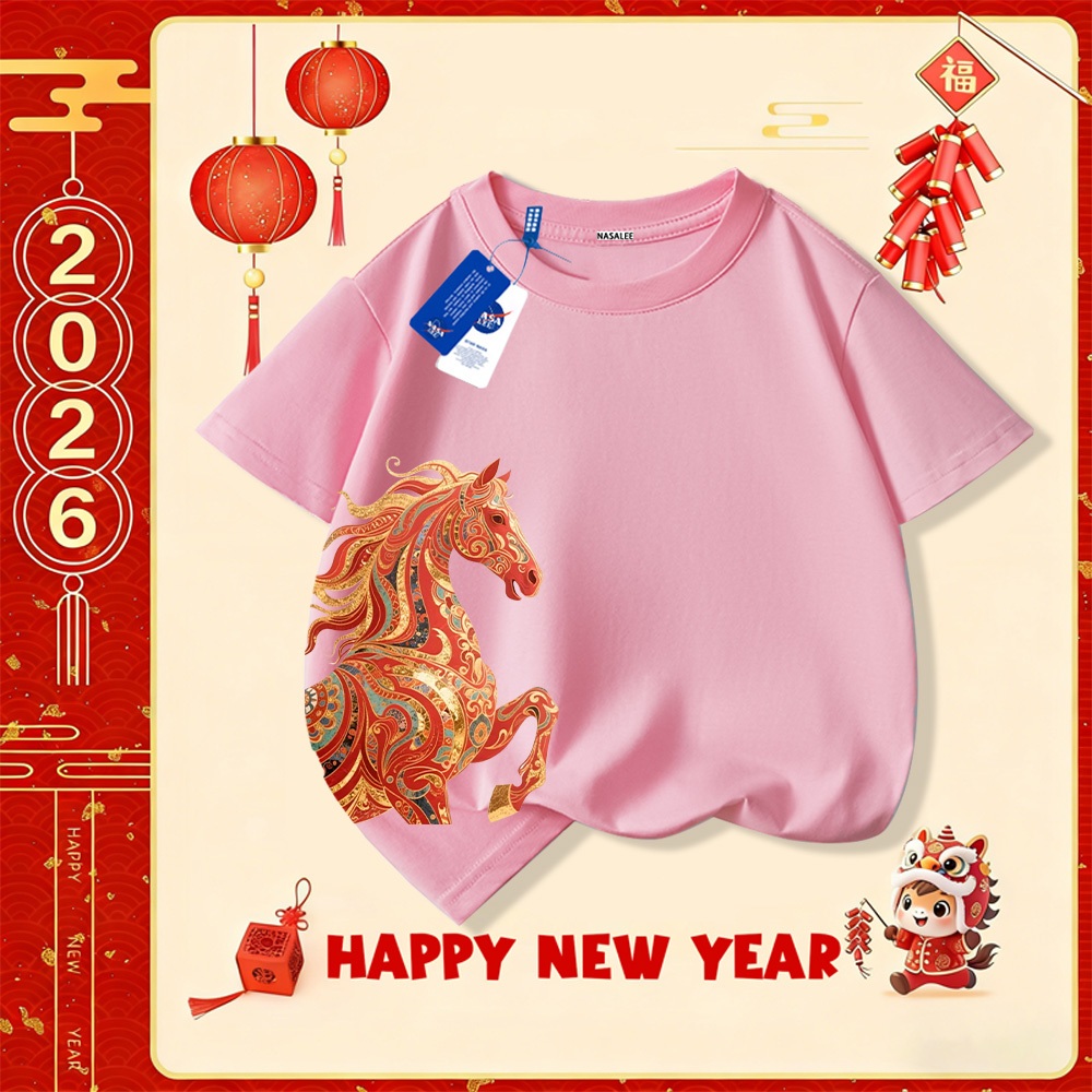 💥Xu hướng hot 2025 💥 Áo thun trẻ em NASA họa tiết năm Bính Ngọ — Chất liệu cotton — Unisex — Giao hàng ngay