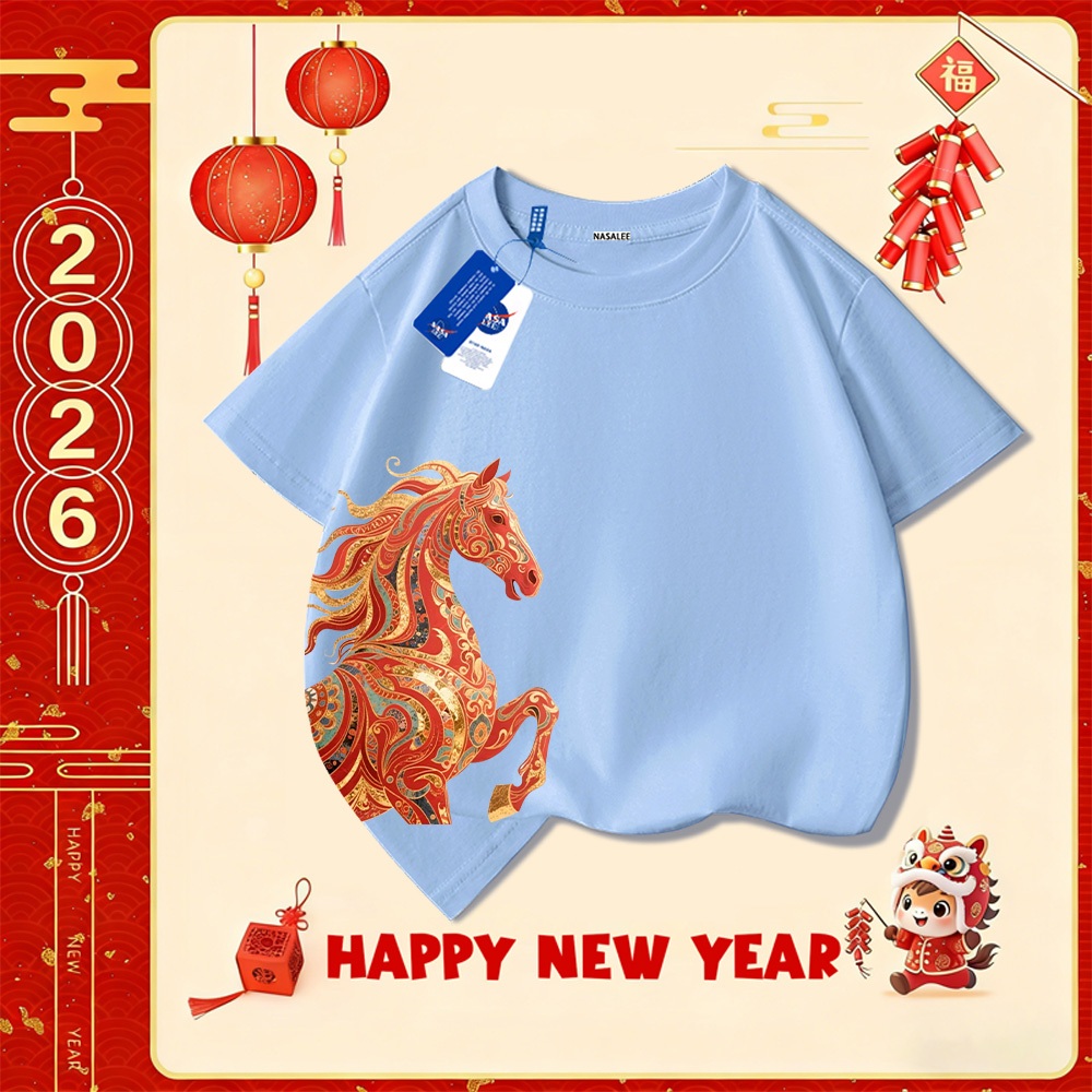 💥Xu hướng hot 2025 💥 Áo thun trẻ em NASA họa tiết năm Bính Ngọ — Chất liệu cotton — Unisex — Giao hàng ngay