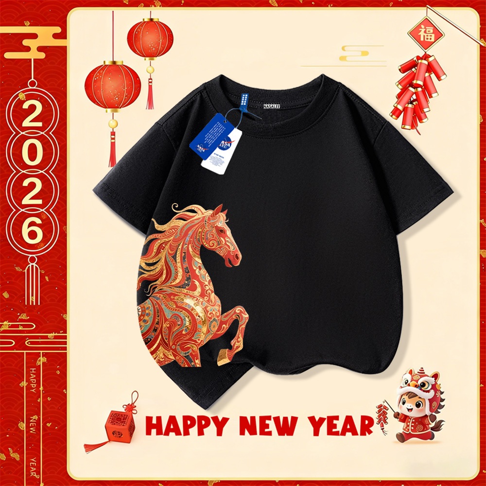 💥Xu hướng hot 2025 💥 Áo thun trẻ em NASA họa tiết năm Bính Ngọ — Chất liệu cotton — Unisex — Giao hàng ngay