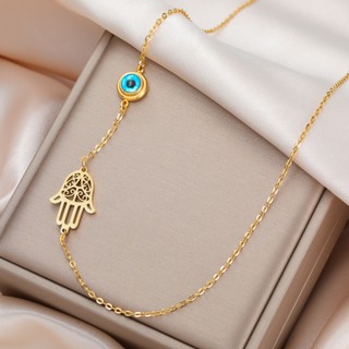 Hamsa Ác Mắt bằng thép không gỉ rỗng, choker thời trang và may mắn - Trang sức quà tặng độc đáo