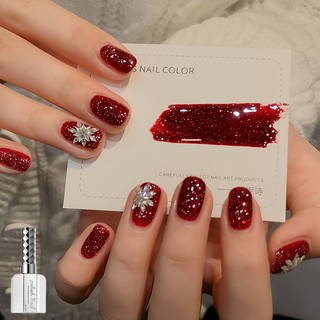 [ANNIES] Năm Mới Kim Cương Đỏ Sơn Móng Tay Keo Phong Cách Mới Trắng Burgundy Nhấp Nháy Đĩa Kim Cương Sơn Móng Tay Keo Phong Cách Mới Burgun Trắng