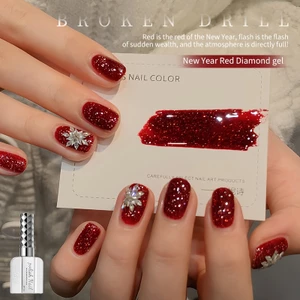 Năm Mới Kim Cương Đỏ Sơn Móng Tay Keo Phong Cách Mới Trắng Burgundy Nhấp Nháy Đĩa Kim Cương Sơn Móng Tay Keo Phong Cách Mới Burgun Trắng