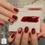 Năm Mới Kim Cương Đỏ Sơn Móng Tay Keo Phong Cách Mới Trắng Burgundy Nhấp Nháy Đĩa Kim Cương Sơn Móng Tay Keo Phong Cách Mới Burgun Trắng