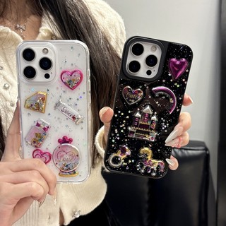 Bột lấp lánh sang trọng Dream Castle Dropd Gel Vỏ điện thoại 3D Thích hợp cho iPhone 11 12 13 14 15 16 17 Pro Max Bao gồm tất cả Vỏ silicon chống rơi