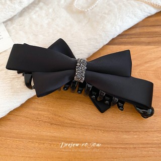 DREJEW Kẹp Tóc Satin Nơ Màu Đen và Be với Kim Cương Giả - Phụ Kiện Tóc Thời Trang