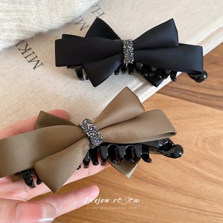 DREJEW Kẹp Tóc Satin Nơ Màu Đen và Be với Kim Cương Giả - Phụ Kiện Tóc Thời Trang