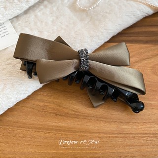 DREJEW Kẹp Tóc Satin Nơ Màu Đen và Be với Kim Cương Giả - Phụ Kiện Tóc Thời Trang