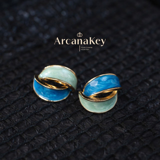 Bông tai tráng men màu cong tông màu xanh tăng cường trắng, phong cách nghệ thuật cổ điển [ArcanaKey]