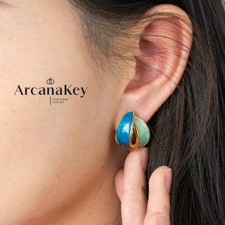 Bông tai tráng men màu cong tông màu xanh tăng cường trắng, phong cách nghệ thuật cổ điển [ArcanaKey]