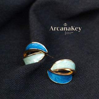Bông tai tráng men màu cong tông màu xanh tăng cường trắng, phong cách nghệ thuật cổ điển [ArcanaKey]
