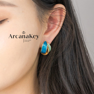 Bông tai tráng men màu cong tông màu xanh tăng cường trắng, phong cách nghệ thuật cổ điển [ArcanaKey]