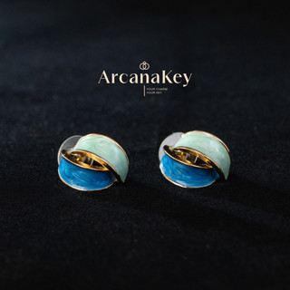 Bông tai tráng men màu cong tông màu xanh tăng cường trắng, phong cách nghệ thuật cổ điển [ArcanaKey]