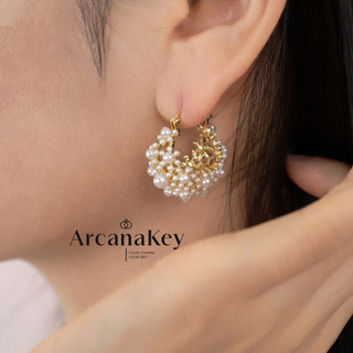 Kẹp tai đính cườm phong cách cổ điển kiểu Pháp, lớp phủ mờ thanh lịch - ArcanaKey