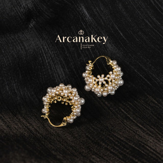 Kẹp tai đính cườm phong cách cổ điển kiểu Pháp, lớp phủ mờ thanh lịch - ArcanaKey