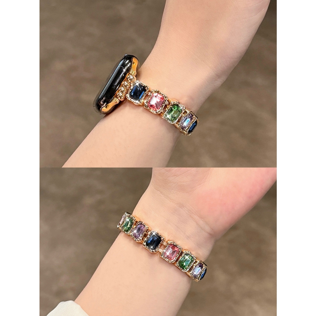Thời Trang Nữ Nhiều Màu Sắc Vuông Kim Cương Kim Loại Dây Đeo Vòng Tay Đàn Hồi Thích Hợp Cho Huawei Watch Fit 4Pro Huawei Watch Fit4 Huawei Watch Fit3 Huawei Watch Fit2