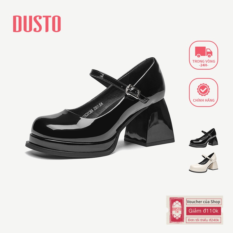 Giày Cao Gót DUSTO Nữ Gót Dày 7.5cm Thoải Mái Tăng Chiều Cao Mary Jane Giày Nữ DW25C0136A