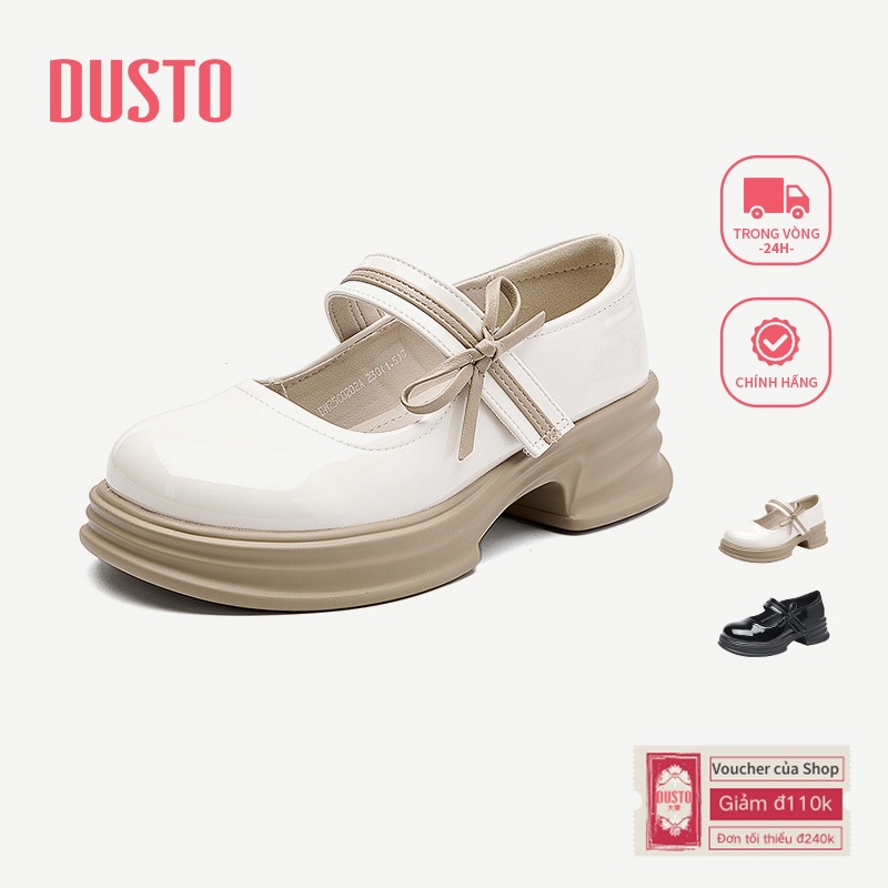 DUSTO Mary Jane Giày Nữ Loafers Mũi Tròn Dày Gót Cao Giày Da DW25C0202A
