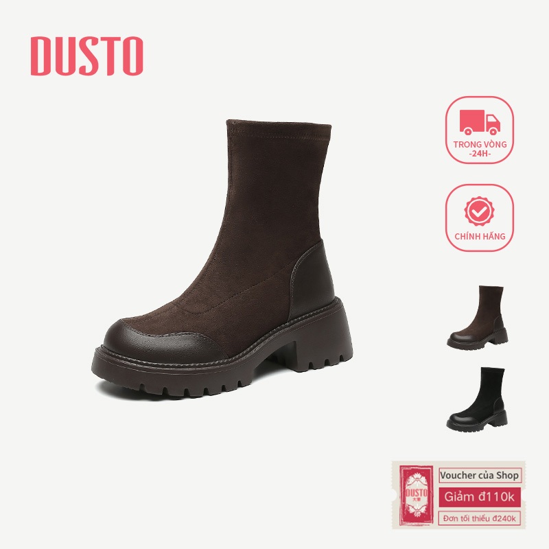 Giày Bốt Ngắn DUSTO Giày Cao Gót Nữ Gót Dày 5.5cm Tính Khí Giày Nữ Thoải Mái DW25D0118A
