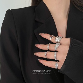 Bộ nhẫn không đều hợp thời trang dành cho nữ DREJEW: Nhẫn tuyên bố tông màu vàng / bạc, Phụ kiện thời trang dạo phố Edgy cho ngoại hình hàng ngày được xếp lớp