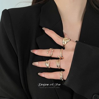 Bộ nhẫn không đều hợp thời trang dành cho nữ DREJEW: Nhẫn tuyên bố tông màu vàng / bạc, Phụ kiện thời trang dạo phố Edgy cho ngoại hình hàng ngày được xếp lớp