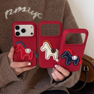 Phiên Bản Năm Mới Da Đỏ Thêu Pony Ốp Lưng Điện Thoại iPhone 17 16 15 14 13 12 11 Pro Max Plus Vỏ Mềm Chống Sốc