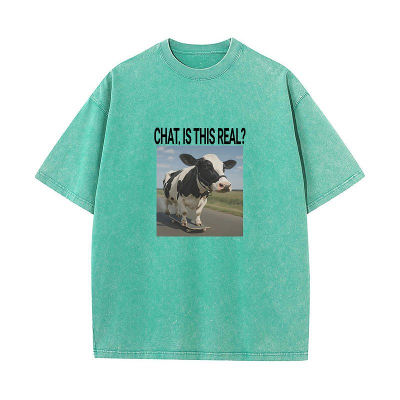 Áo tay ngắn cổ tròn cotton thoáng khí, in hình rời hài hước cho dạo phố