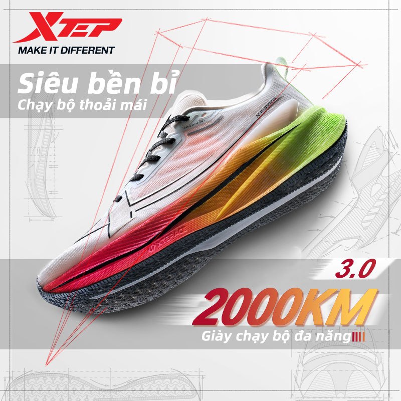 【XTEP】2000KM 3.0 | Phiên bản màu giới hạn - Vua của độ bền - Giày chạy bộ Unisex dành cho marathon và jogging