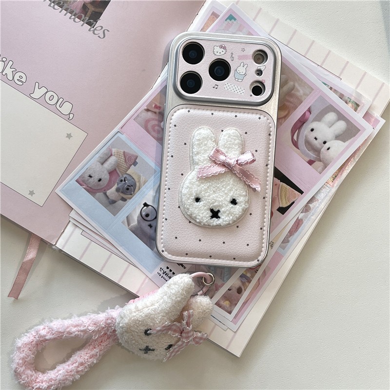 Ốp điện thoại PU họa tiết thỏ thêu iPhone 17 Pro max 16 Pro