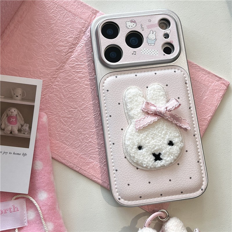 Ốp điện thoại PU họa tiết thỏ thêu iPhone 17 Pro max 16 Pro