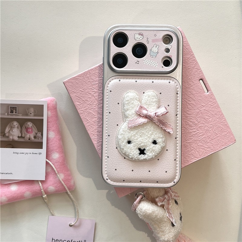 Ốp điện thoại PU họa tiết thỏ thêu iPhone 17 Pro max 16 Pro