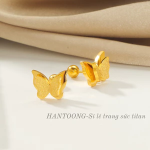 Bông tai titan không gỉ mạ vàng 24k hình bướm ánh kim sa lấp lánh xinh xắn thời trang