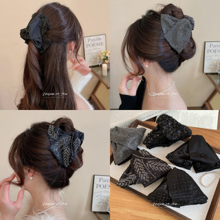Nơ tóc nữ đen kim sa ngọc trai, họa tiết lấp lánh, phù hợp tiệc và hàng ngày