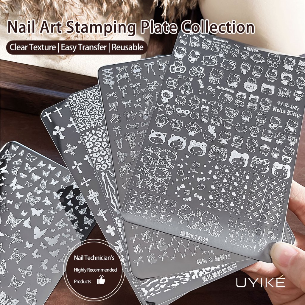 Tấm dập móng tay nghệ thuật UYIKE - In da báo / Phim hoạt hình / KT / Hoa / Bướm / Tấm chuyển phong cách Trung Quốc Dụng cụ làm móng