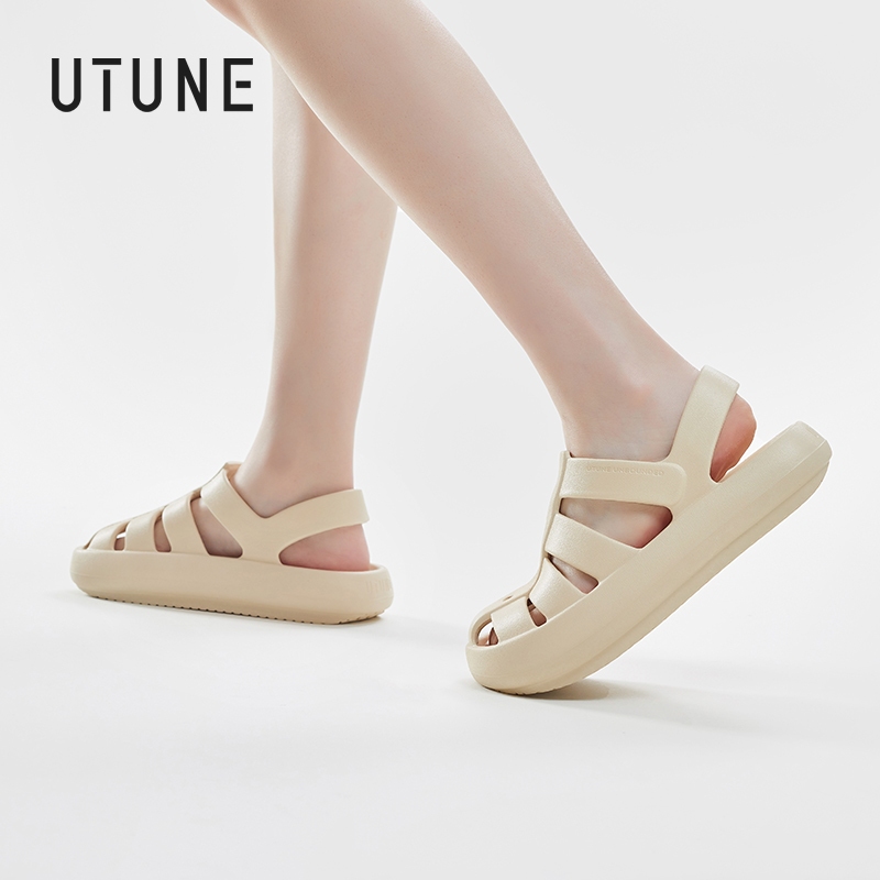 UTUNE dép sandal nữ La Mã đế dày 4cm EVA chống nước chống trượt mũi kín đế mềm êm chân thoáng khí đi mưa được dép lười ngoài trời phong cách thể thao có thể gắn phụ kiện thời trang tối giản hiện đại thời thượng