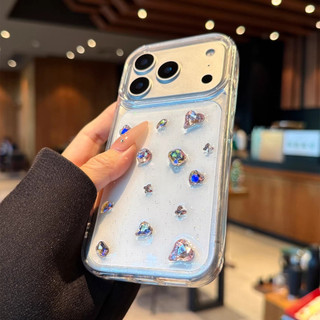Hàn Quốc 3D Hồng Kim Cương Trái Tim Tình Yêu Lấp Lánh Sequin Trong Suốt Ốp Lưng Điện Thoại iPhone 17Promax 17Pro 16Promax 12 13 14 15 Pro Max Vỏ Điện Thoại Di Động Nữ Chống Sốc
