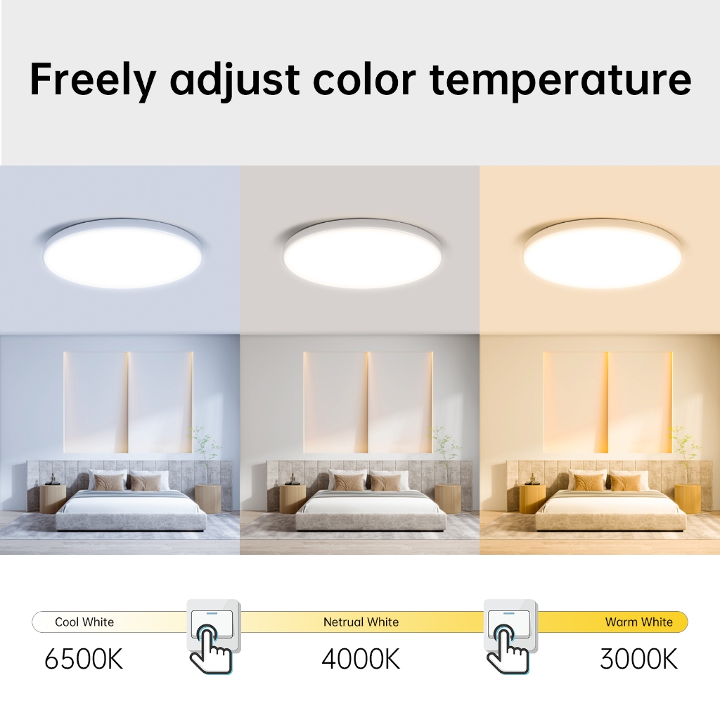3 màu Led Đèn âm Trần Siêu Mỏng Hình Tròn Đèn Ốp Trần 30/40/60W Siêu Sáng Cho Phòng Khách / Phòng Ngủ / Phòng tắm Chiếu Sáng Gia Đình 220V