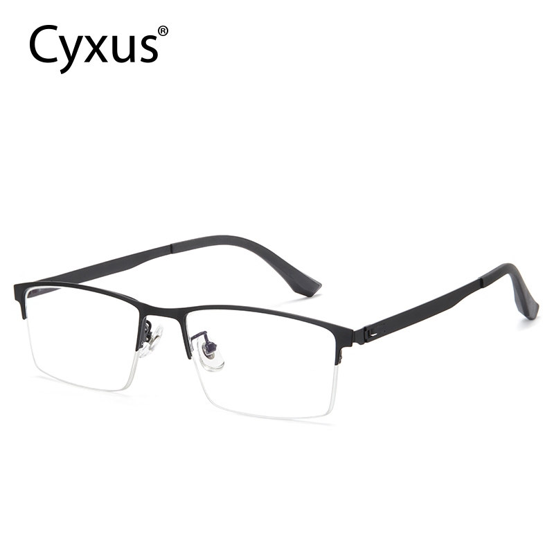 Cyxus Kính Chống Ánh Sáng Xanh Gọng Titanium Nam Tính Nhẹ Bền Gọng Nửa Khung Vuông Tròng Trong Suốt 8147